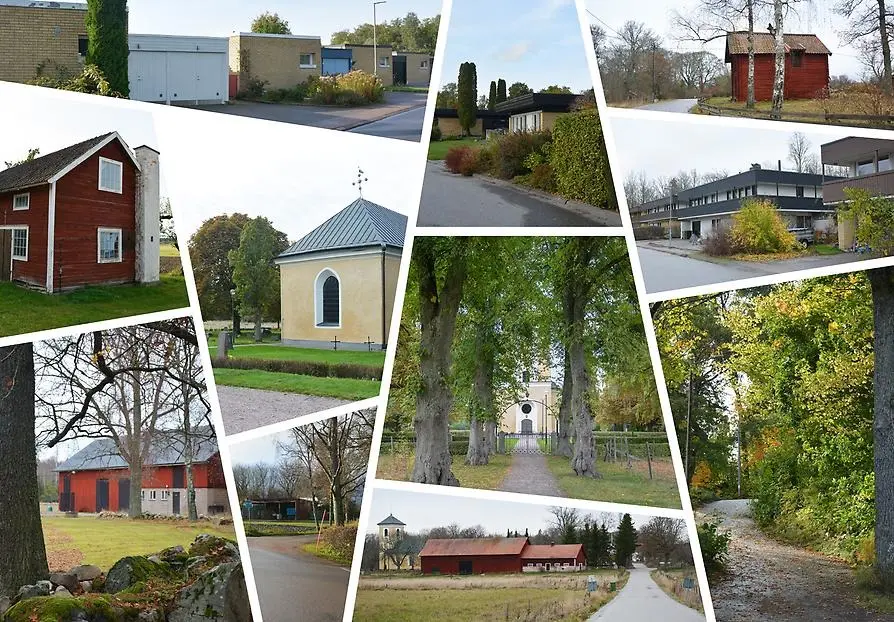 Collage av bilder från olika kulturhistoriskt intressanta byggnader i Barkarö.