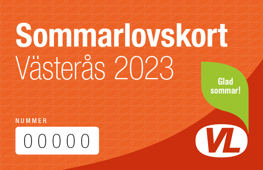 Orange busskort med texten Sommarlovskort 2023.