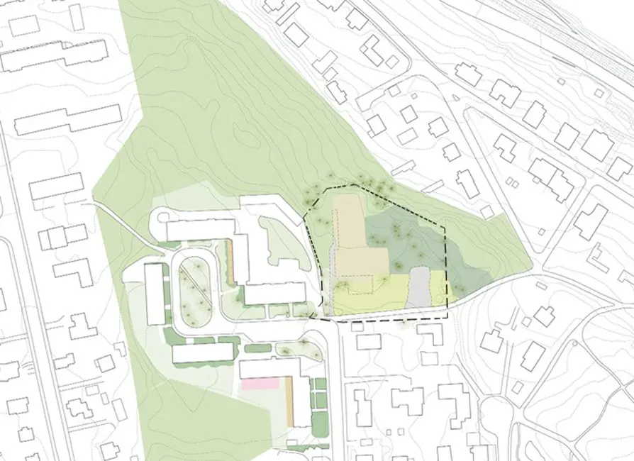 Karta över Jakobsbergsplatsen med planområdet inritat