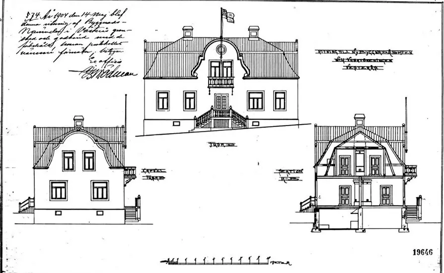 Fasad- och sektionsritning från 1904