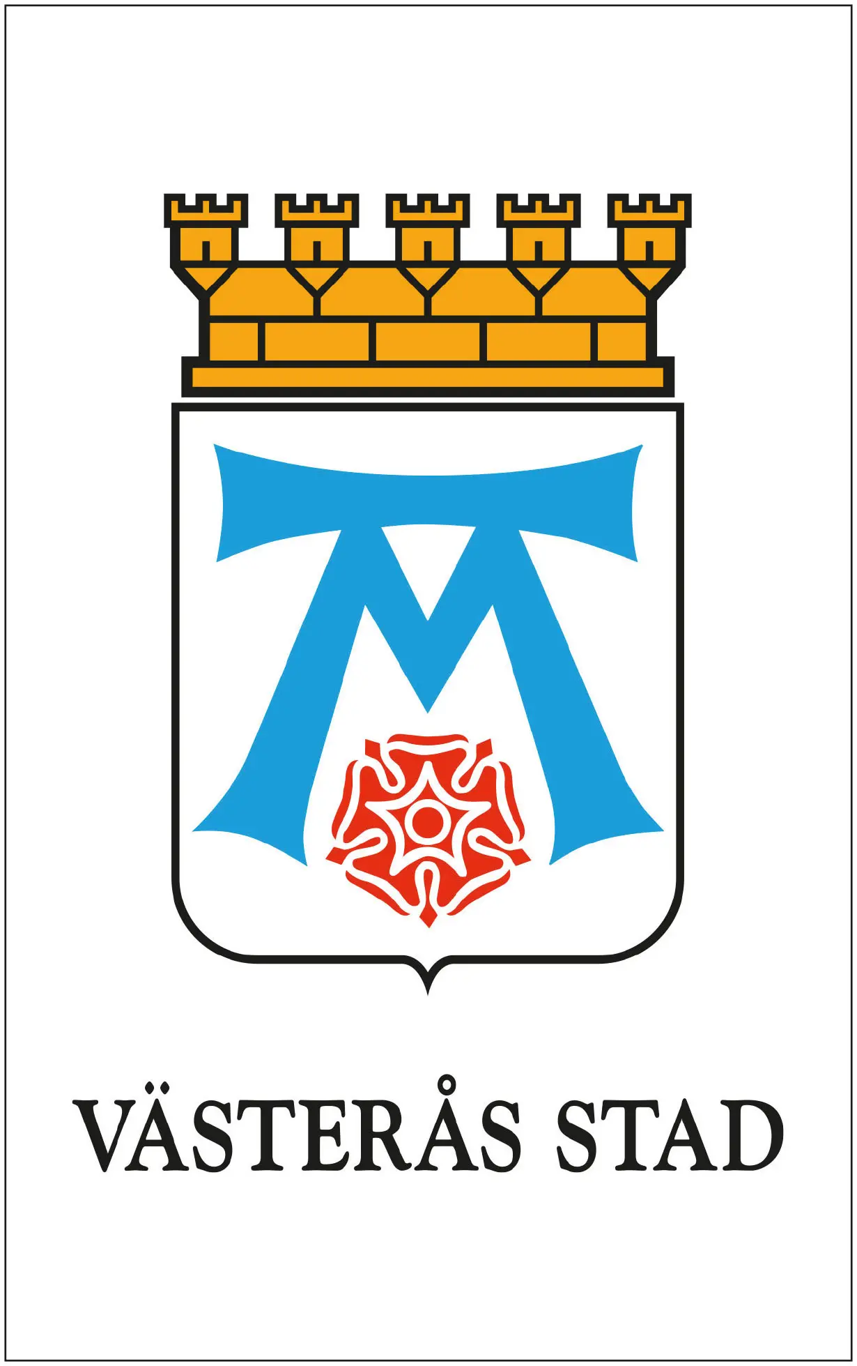 Flagga med Västerås stads logotyp. 