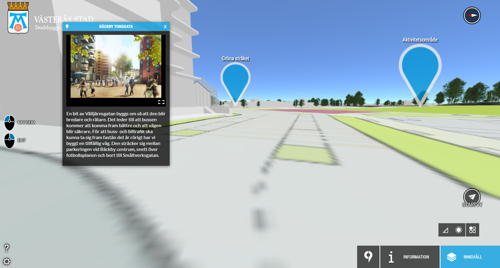 Vy från 3D-kartan över nya Bäckby centrum