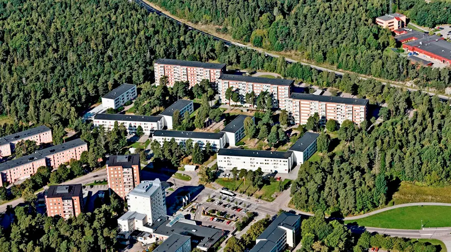 Flygbild över planområdet på Pettersberg