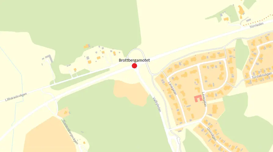 Kartbild över cirkulationsplatsen Brottbergamotet på Norrleden som ansluter till Brottberga