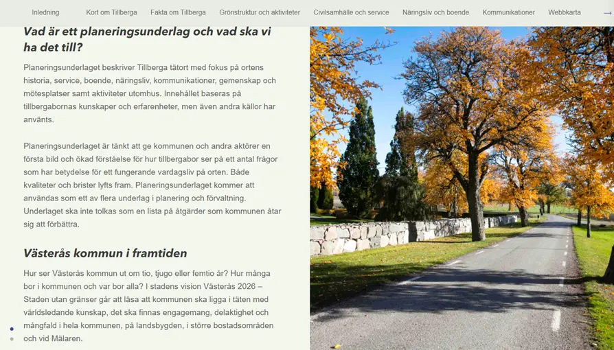 Bild från kartberättelsen för planeringsunderlag för Tillberga.
