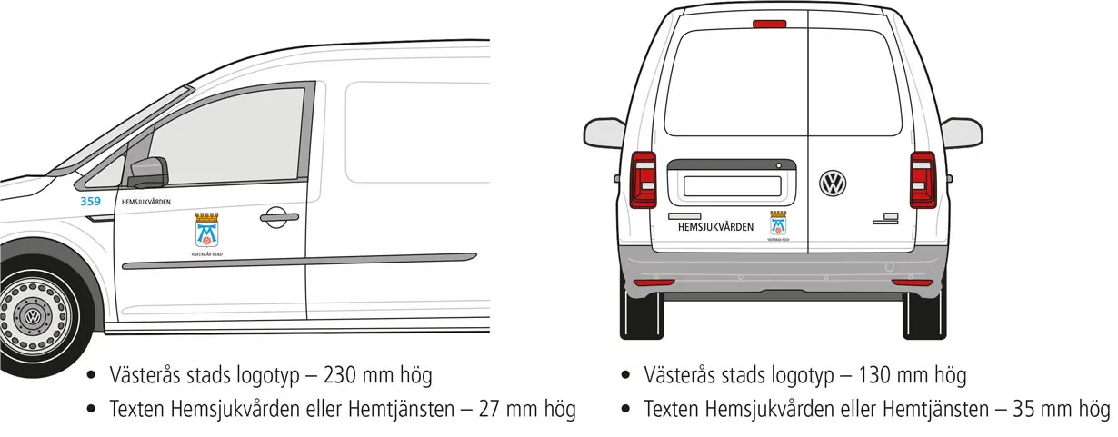 Exempel på hur en bil kan profileras med Västerås stads logotyp. 