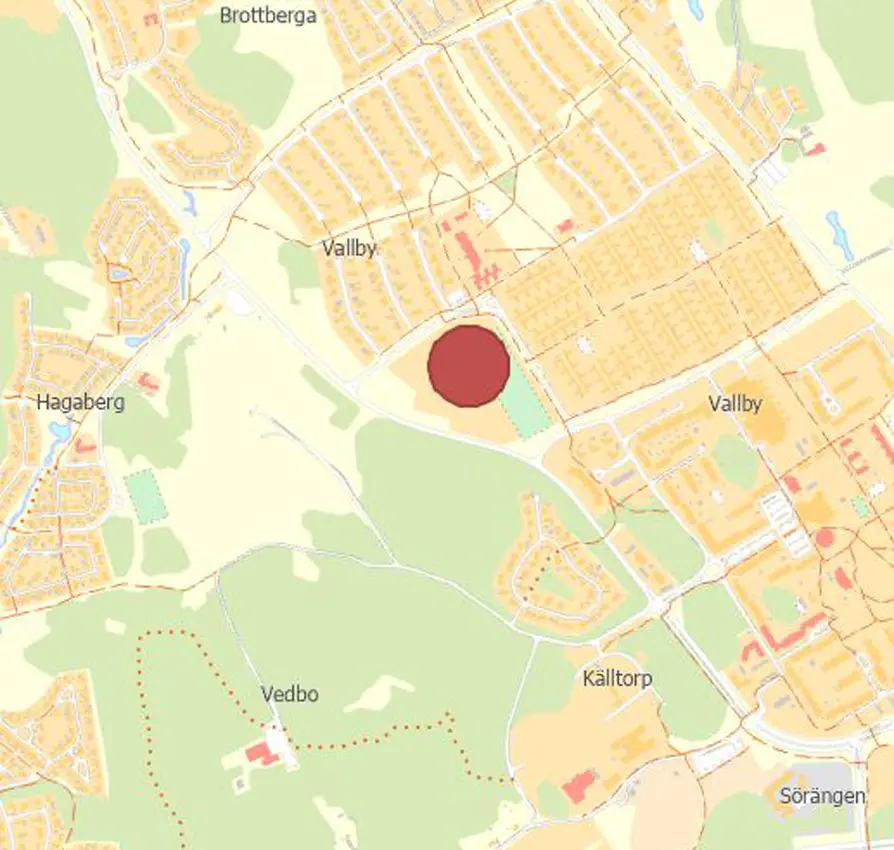 Kartbild över Vallby där Vallbyängsskolan ska ligga