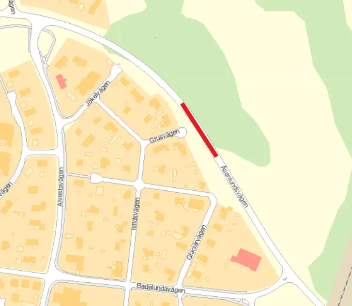 Kartbild över Åsenlundsvägen.