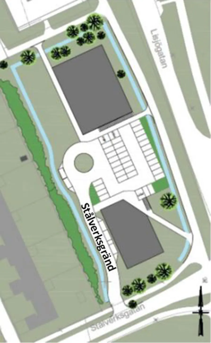 Illustration över planområdet på Bäckby där Stålverksgränd ligger