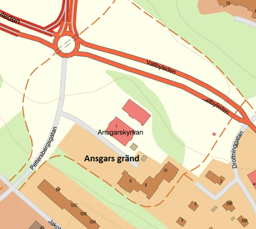Kartbild över Ansgars gränd på Pettersberg