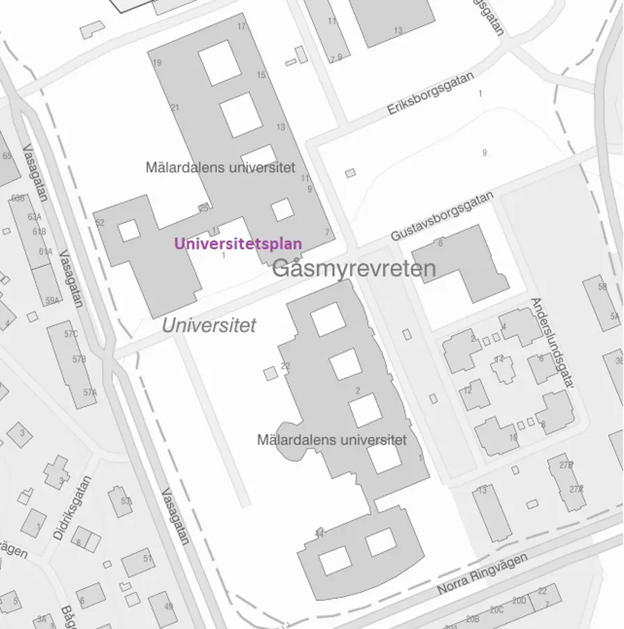 Karta över universitetsområdet och Universitetsplan på Gåsmyrevreten