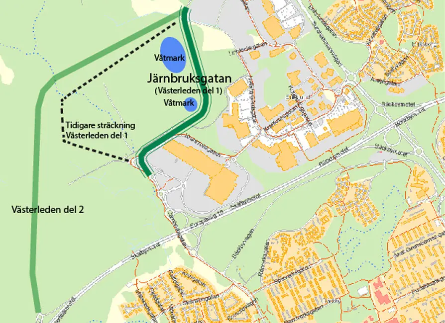 Kartbild över planområdet på Erikslund
